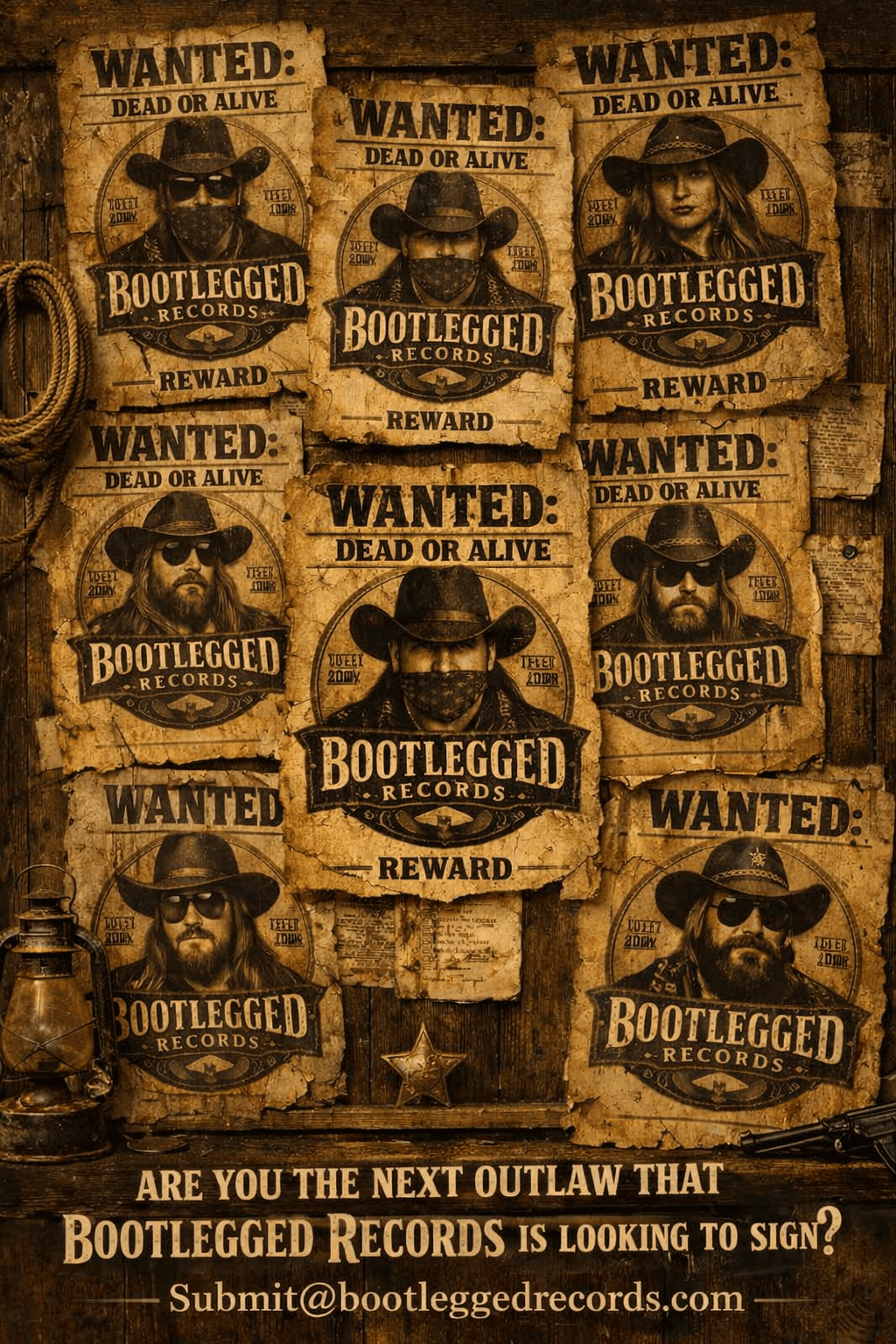 Bootlegged Records wanted poster wall