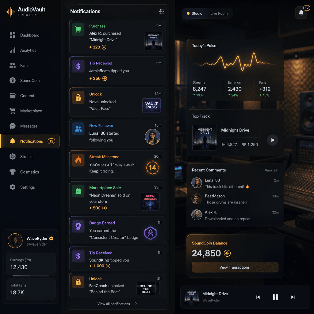 Notifications AudioVault visual